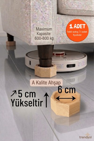 iDekor Robot Süpürge İçin Doğal Ahşap Koltuk Baza Yükseltici (5 cm Yükseltir,...