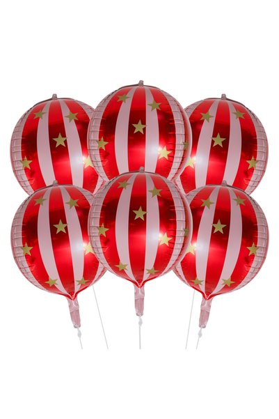 Choice Other 6 Pcs 6-Pack of 22-Inch 4D Round Balloons, Large Red Striped Sta...