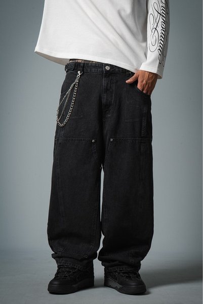 GRJ denim Urban Chaos Black Wide Leg Super Baggy Men's Jean Pants
