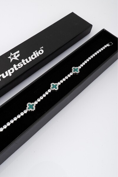 Crupt Studio Royal Green Clover Crystal Tennis Erkek Yonca Bileklik
