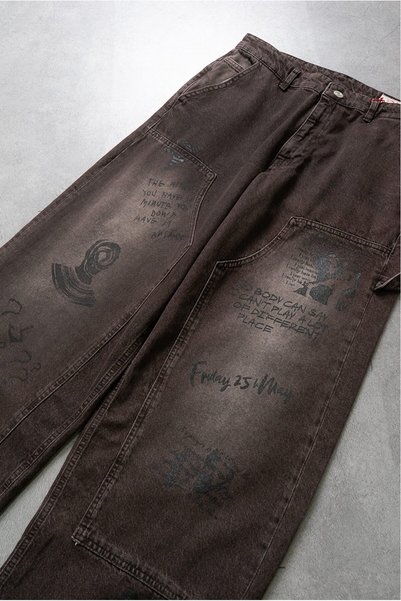 GRJ denim Black Tag Kahve Wide Leg Super Baggy Erkek Jean Pantolon
