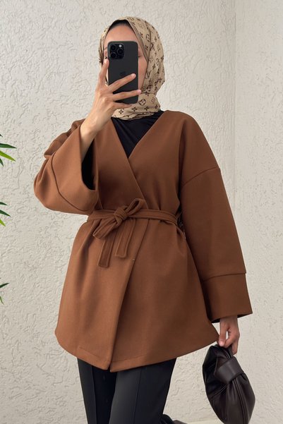 Salih Çelebi V-Neck Cashmere Coat 0013 - Taba