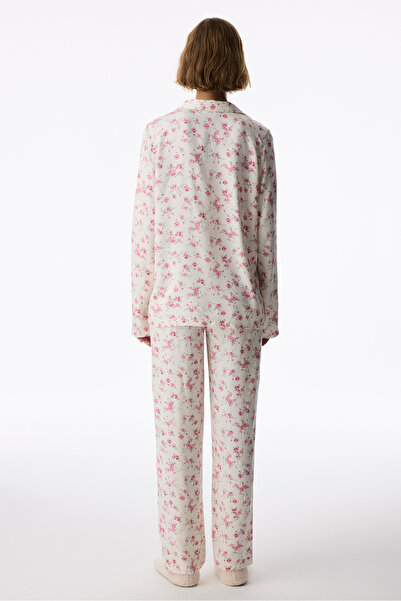 Penti Ekru Blush Garden Çiçekli Uzun Kollu Gömlek Pantolon Pijama Takımı