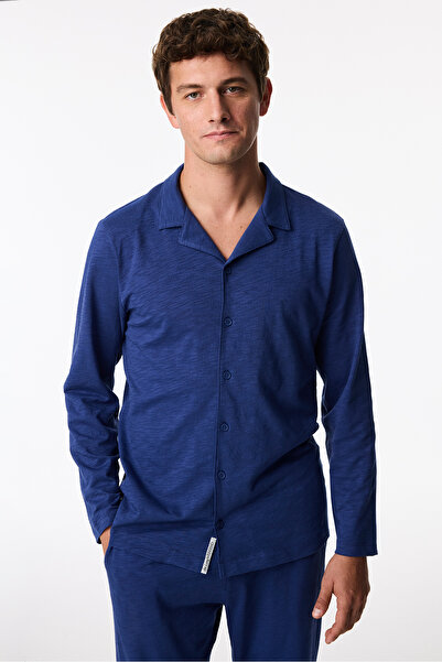 Penti Men's Navy Blue Navy Season Long Sleeve Shirt Pants Pajama Set