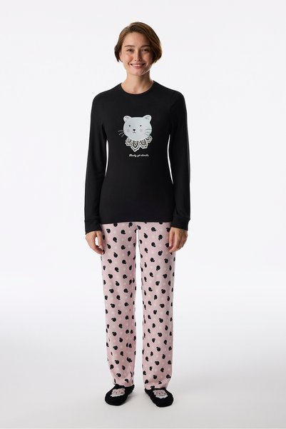 Penti Siyah Moody Uzun Kollu Tişört Pijama Üstü