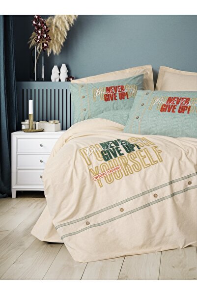Cotton Box Mood embroidered ranforce double duvet cover set forward beige