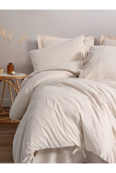 Cotton Box Cotton Linen Double Duvet Cover Set Esmira Beige