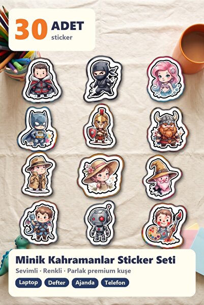 Store Watercolor Little Heroes Sticker Set 30 Pieces - Cute Colorful Laptop N...