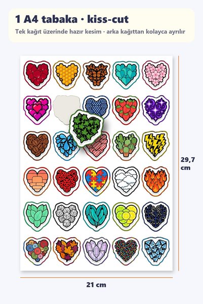 Store Various Patterned Heart-Shaped Sticker Set 30 Pieces - Cute Colorful Laptop Notebook Phone Agenda