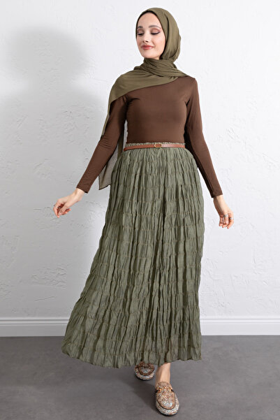 Salih Çelebi Fusta Maxi cu talie elastică 0084 - KHAKİ