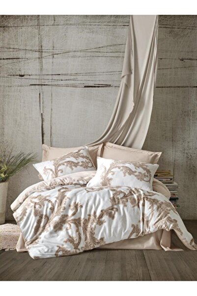 Cotton Box Satin Double Duvet Cover Set Loren Beige