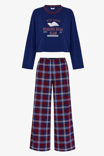 Penti Set de pijamale cu mânecă lungă, cu pantaloni în carouri, albastru mari...