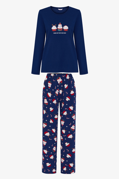 Penti Set de pijamale cu pantaloni cu mâneci lungi, cu model de Crăciun, Joyf...