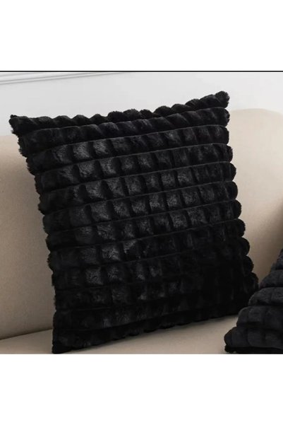 Choice غطاء وسادة أسود مقاس 45×45 سم مصنوع من الفرو الصناعي، مناسب لغرفة المع...