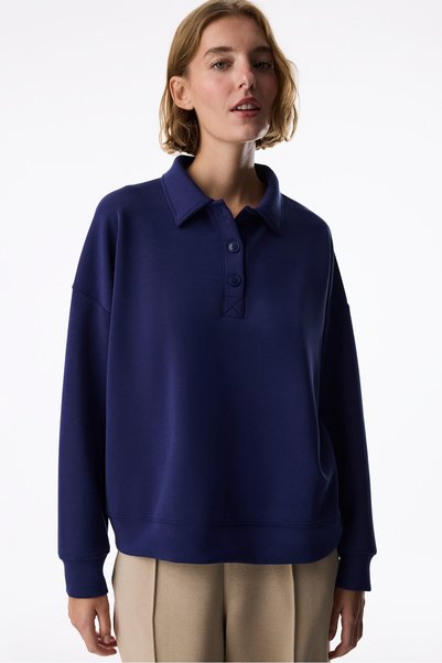 Penti Blue Modal Polo Collar Buttoned Sweatshirt