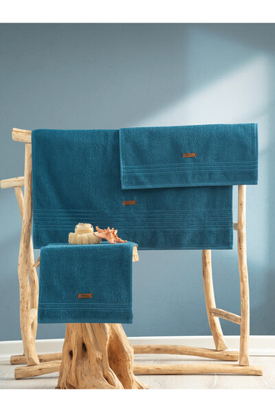 Cotton Box Set prosoape de wellness 100% bumbac 3 piese - benzină oceanică