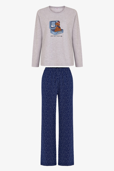 Penti Set de pijamale cu pantaloni cu mâneci lungi, cu model de Crăciun, Grey...