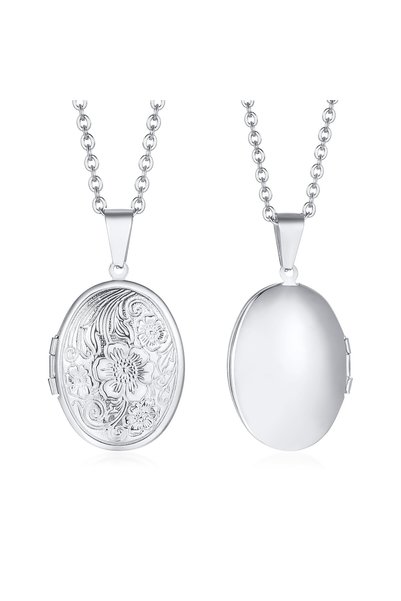 Choice PN-1497S Vnox Monogram Floral Oval Heart Locket Pendant Necklaces for ...