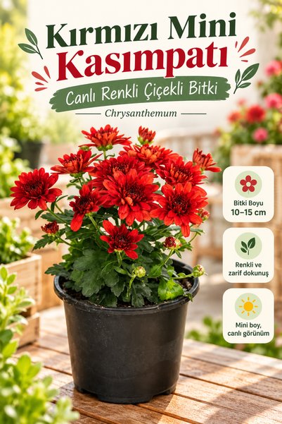 Gardenbox Kırmızı Mini Kasımpatı Saksılı 10–15 cm – Canlı Renkli Çiçekli Bitki Chrysanthemum
