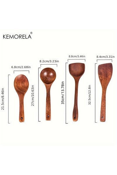 Choice طقم أدوات مطبخ من 4 قطع من B KEMORELA، أدوات طهي خشبية، مجرفة وملعقة غ...