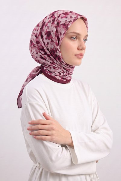 Salih Çelebi Floral Patterned Naida Scarf 8040 - Mürdüm