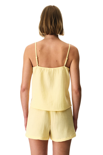 Penti Set de pijamale din bumbac muselină, galben pastel, Sunny Day, cu pantaloni scurți