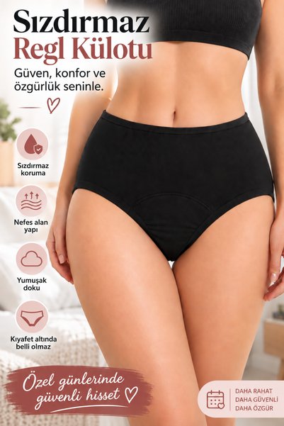 Sh Mağazacılık Black Single Women's High Waist Menstrual Panties – Washable, ...