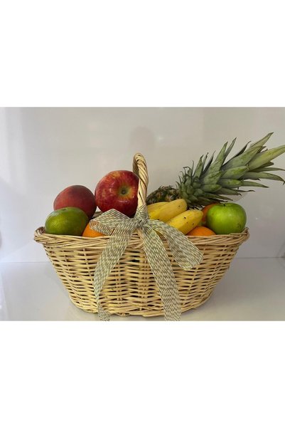 Beyaz Atölyem Dried Flower Decorated Door Ornament and Wicker Fruit Basket Engagement Bouquet Decoration Basket (2 Items Included)