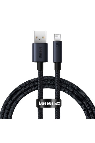 Baseus كابل USB أسود بطول 1 متر وقوة 2.4 أمبير لشحن سريع لهواتف آيفون 13 و12 ...