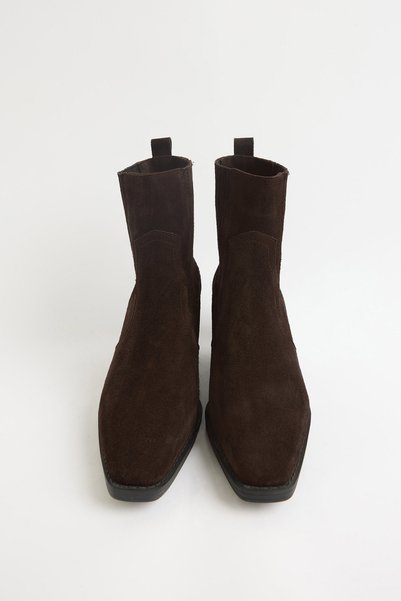 LUTVELIZADE Boots 2302 - Real Leather Blunt Toe Ankle Detailed Bitter Brown Suede Women's Boots
