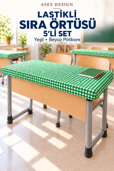 Ases Design Husa de masa verde si alba cu 5 elastice, 100x140 cm, cadou pentr...