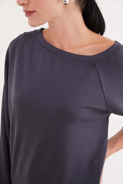 Fulla Moda Basic Boat Neck Bat Sleeve Modal Blouse