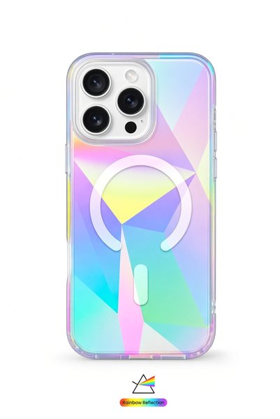 Shinytech iPhone 16 Pro Max Compatible Prismedge Magsafe Transparent Case – Laser Optical Rainbow Reflective Transparent