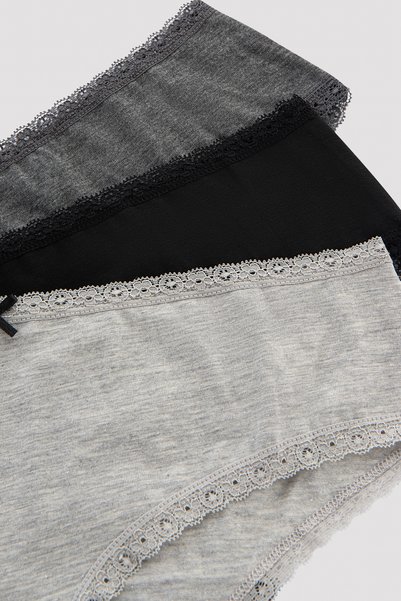 Penti Daily Lace 3'lü Pamuklu Gri Hipster Külot