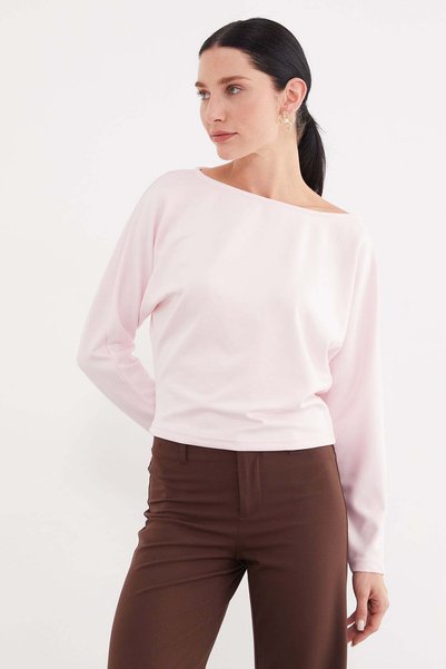 Fulla Moda Basic Boat Neck Bat Sleeve Modal Blouse