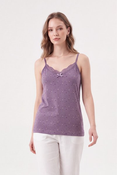 Modamorfo Tricou cu bretele și dantelă cu model inimioare - mov