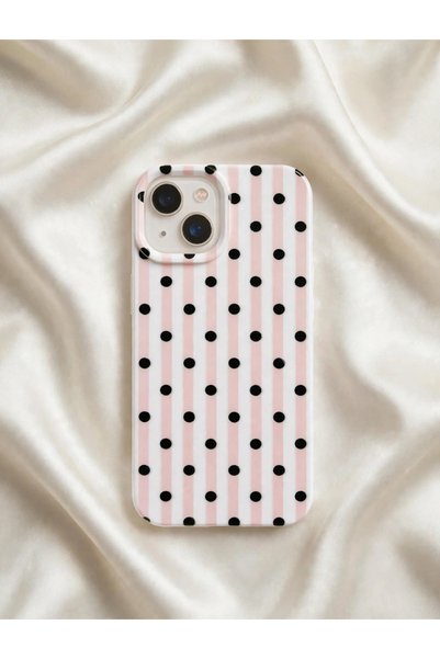 iPhone 15 Uyumlu Çizgili Siyah Puantiyeli Lansman Telefon Kılıfı – Zarif ve Şık Tasarım