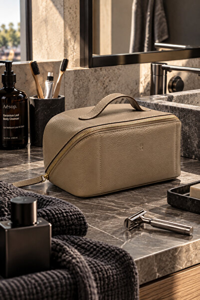 HELMBROOK London Stella Leather Cosmetic Bag Vison