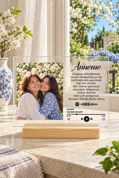 BLUE HOME'S Anneler Gününe Özel Resimli Spotify Kodlu Şeffaf Plak - Anneler Günü Hediyesi