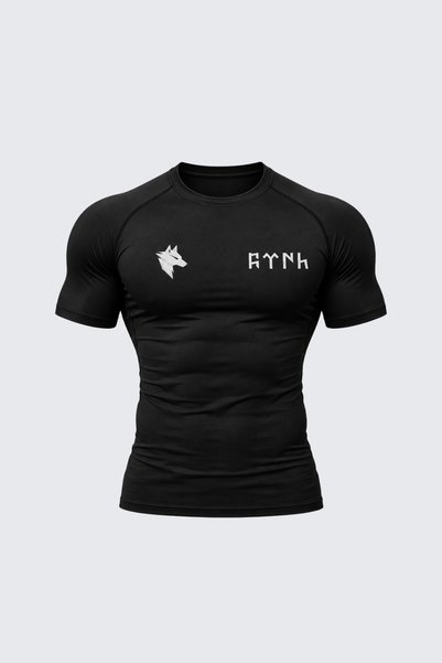 FitVult Göktürkçe Turkish Written Bozkurt Printed Short Sleeve Compression Sports Tshirt Body Fitting Body Underwear