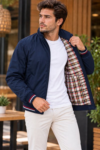 Wise&Go Store Men's College Collar Windbreaker Raincoat with Zipper Pockets Seasonal Coat Jacket