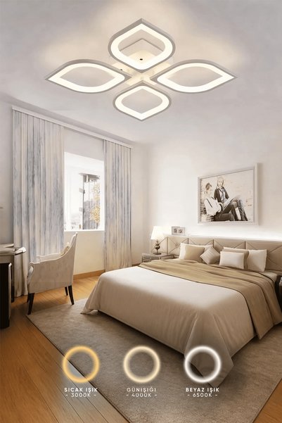 Elektroyou MS53005-4Modern 3 Renk Ledli Plafonyer Lüks Modern Beyaz 4'lü Ledl...