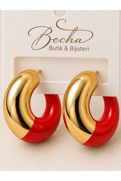Becha Bijuteri أقراط من الفولاذ المطلي بالمينا الملون مع تفاصيل ذهبية