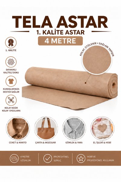Dünya Sünger 4 Metre Tela Astar – Ütü ile Yapışan Kumaş Destekleyici Tela, Dayanıklı ve Kolay Uygulanan Astar Tela, Dikiş Terzilik Yaka Çanta ve Hobi İşleri İçin