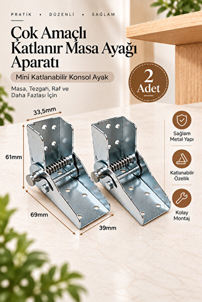 Şen Ticaret Çok Amaçlı Katlanır Masa Ayağı Aparatı-Mini Katlanabilir Konsol Ayak (2 adet)