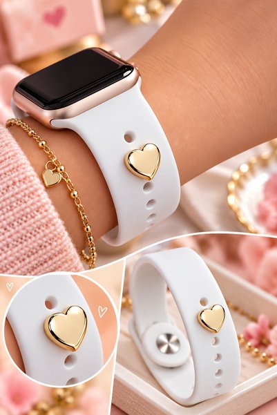 BP Tattoo Apple Watch Uyumlu Akıllı Saat Kordonu Kalpli Charm Gold Renk