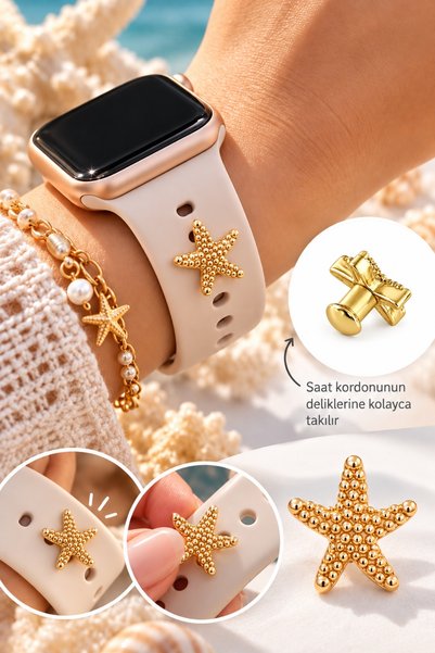 BearPear Apple Watch Uyumlu Deniz Yıldızı Figürlü Akıllı Saat Aksesuarı Pin C...