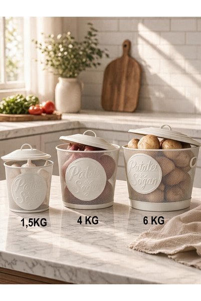 EVSTYLE ÜÇLÜ FİLE PATATES- SOĞAN -SARIMSAK SAKLAMA - BEYAZ