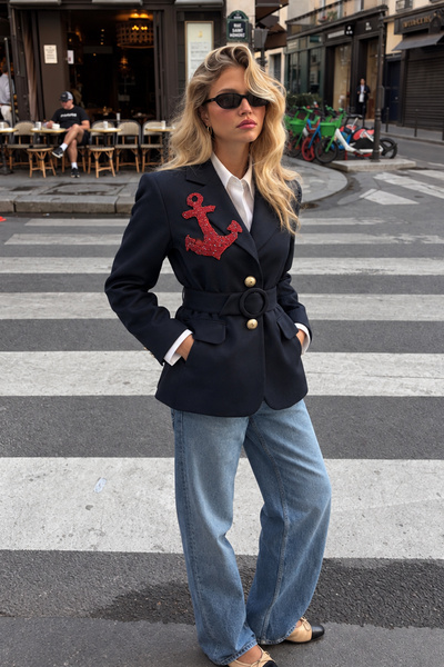 GZ Design Çapa Motifli Lacivert Blazer Ceket
