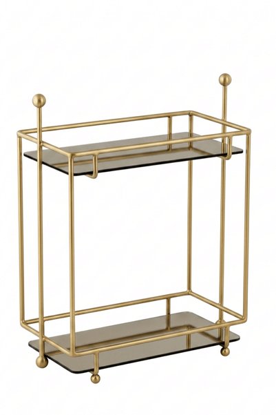 Edora Home Gold 2 Katlı Dikdörtgen Metal Banyo Organizeri, Ayna Pleksili Tezgah Üstü Düzenleyici 32,6x16,3x34 cm